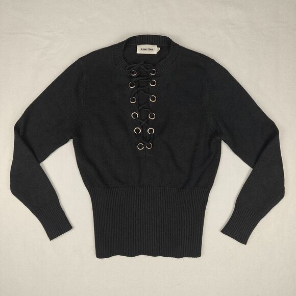 Line + Dot Lea Grommet Lace Up Cinched Waist Black Knit Sweater Size S Y2K - Picture 2 of 8
